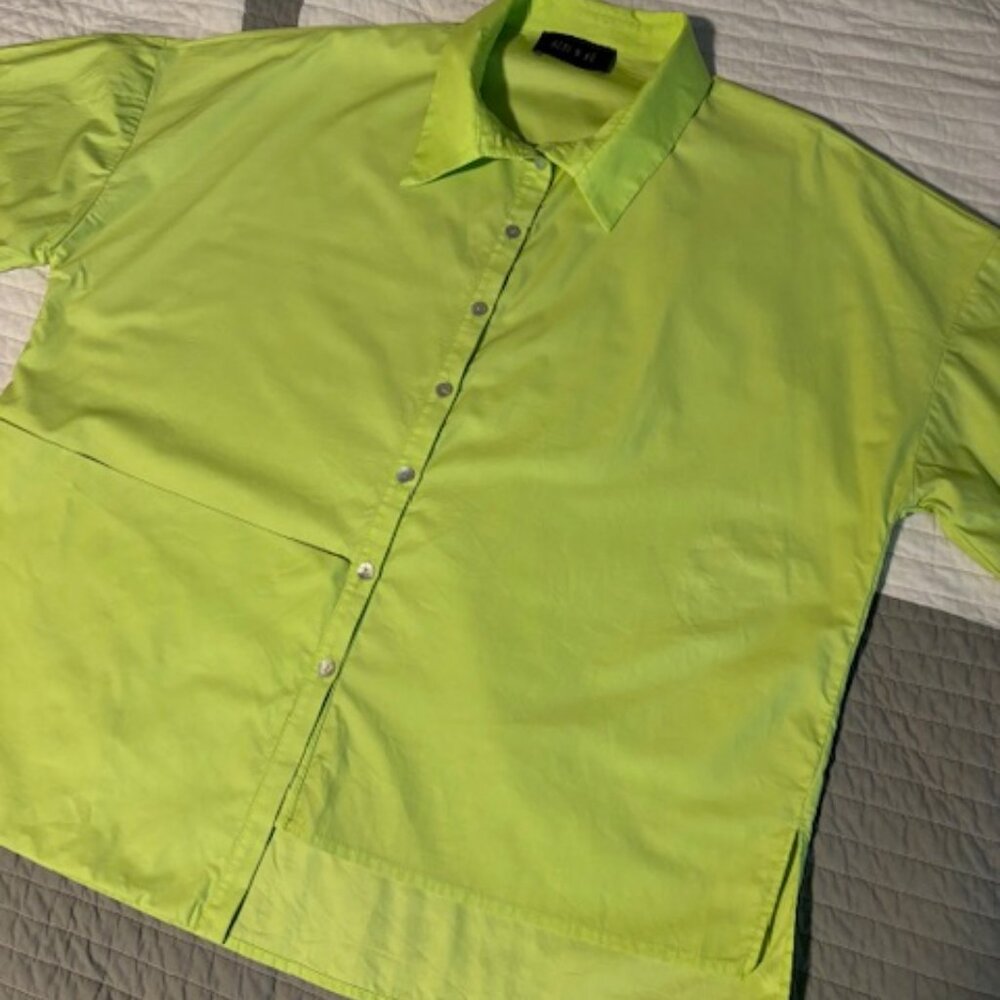 Ozai N Ku Neon Green Button Tunic with Asymmetric Front Hem - Picture 2 of 5